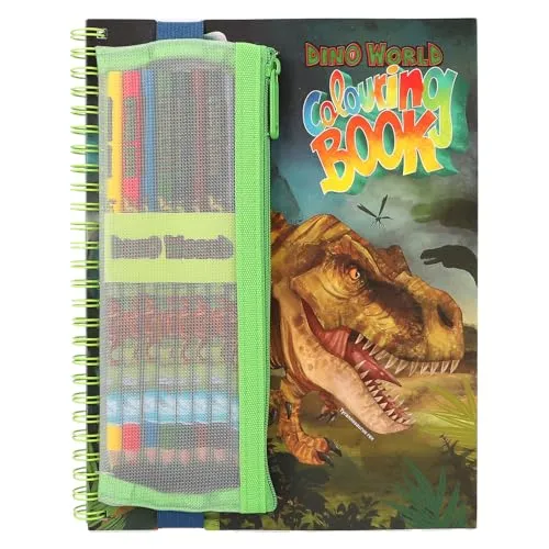 Depesche 12746 Dino World - Malbuch mit 30 Seiten zum Ausmalen von Dinosaurier Motiven, inkl. 8 Buntstifte im Etui
