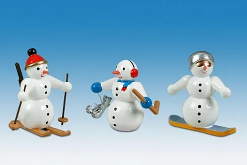 Holzfigur Weihnachtsfigur Schneemann Höhe ca 6,5 cm NEU  3-teilig Erzgebirge