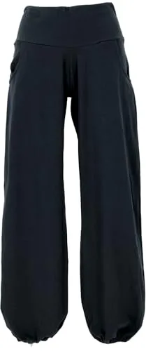 GURU SHOP Yogahose aus Bio-Baumwolle - Pluderhose Schwarz für Damen, Größe S - Yoga-Hose aus nachhaltiger Bio-Baumwolle mit breitem Bund und praktischen Taschen, ideal für Yoga und Freizeit.