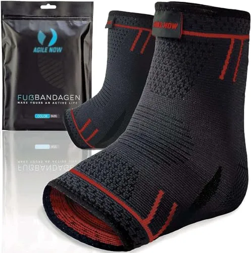 AGILE NOW® Sprunggelenkbandage 2er Set stabilisiert die Knöchel & schützt die Gelenke – Knöchelbandage für Damen & Herren – rutschfeste & atmungsaktive Fußbandage – passt in jeden Schuh (L | Rot)