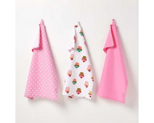 Homescapes Geschirrtuch Geschirrtuch Set 3 tlg Cupcakes in pink von Homescapes