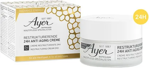 Ayer Radiance Énergie Restructuring 24h Anti Aging Cream 50 ml - Tagespflege mit revitalisierender 24-Stunden-Creme, die die Haut mit Energie versorgt und die Zellfunktionen aktiviert – ideal für strahlende, jugendlich aussehende Haut.