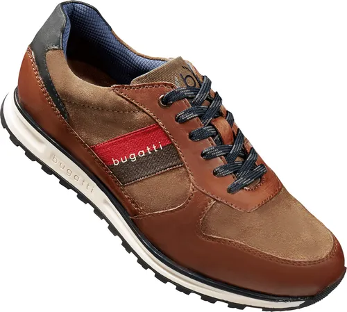 bugatti Sneaker aus weichem Nappa- und Veloursleder in braun, Größe 45 EU - Casual Sneaker in elegantem Cognac-Ton, aus weichem Leder für hohen Tragekomfort. Atmungsaktiv und rutschhemmend, ideal für den täglichen Einsatz.