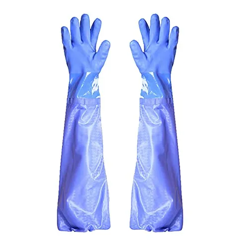 67cm Arbeitshandschuhe Wasserdicht Teichhandschuhe wasserdichte PVC-HandschuheLangärmlige Sicherheit Handschuhe Haltbare Lange wasserdichte Handschuhe mit Baumwollfutter zum Angeln (Blau)