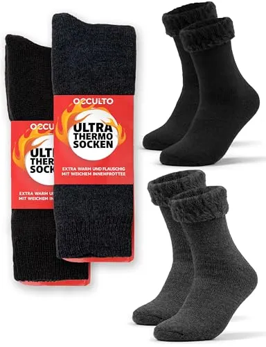 Occulto Damen & Herren Ultra Thermosocken 2er Pack (Modell: Yuki) Schwarz Anthrazit 39-42