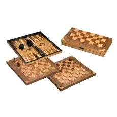 Schach Backgammon Dame Set - Feld 43 mm - Gesellschaftsspiel mit hochwertigen Spielsteinen, ideal für Schach- und Backgammonliebhaber, sorgt für stundenlangen Spielspaß.