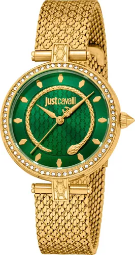 Just Cavalli Glam Chic JC1L240M0035 Damenuhr - Elegante Damenuhr mit Edelstahlgehäuse und goldfarbener Beschichtung, 5 ATM wasserdicht, ideal für jeden Anlass und ein echter Blickfang dank besetztem Gehäuse.