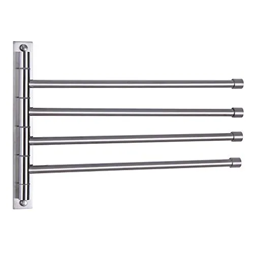 GERZWY Schwenkbarer Handtuchhalter aus SUS 304 Edelstahl, 4-armig, Badezimmerschaukel, Handtuchhalter, Aufbewahrung, Organizer, platzsparende Wandhalterung, gebürstete Oberfläche