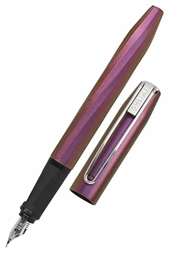 ONLINE Füller Slope Metallic Pink, Patronen-Füller mit ergonomischem Griffstück, hochwertige Iridium-Feder medium, Standard-Tintenpatronen, inkl. Kombipatrone blau, für Schule und Büro