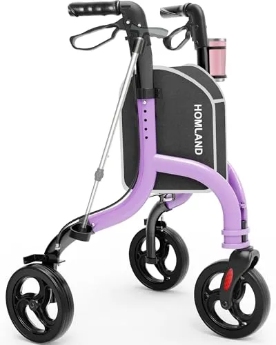 HOMLAND Faltbarer Dreirad-Rollator für Senioren mit Gehstock- und Getränkehalter