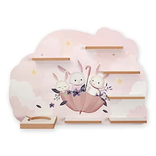 Regal „Häschen im Schirm“ geeignet für Toniebox und Tonies inkl. 40 Metallplättchen für Flexible Befestigung der Tonie Figuren (Häschen im Schirm)