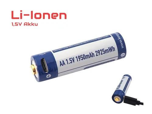 AA 1,5V 2925mWh (ca. 1950mAh) Li-Ionen Akku (Wiederaufladbar über micro USB)