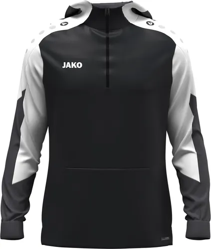 JAKO Kinder Zip Hoodie Dynamic - Schwarz/Weiß/Anthrazit, Größe: 152 - Sportjacke aus 100% recyceltem Polyester, stylisch mit Kapuze und Kontrastärmel – perfekt für aktive Kids und umweltbewusste Eltern.