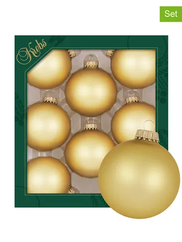 Krebs Glas Lauscha 8er-Set: Christbaumkugeln in Gold - Ø 7, Damen