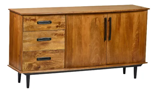 Design Echtholz Mango Holz Stahl Kommode Sideboard Elias 152 cm x 80 cm Braun