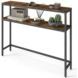 VASAGLE Konsoletisch für Flur, 2-stufiger schmaler Sofatisch, 20 x 100 x 80 cm, Flurtisch mit 2 Etagen, für Wohnzimmer, Schlafzimmer, rustikales Braun und Tintenschwarz