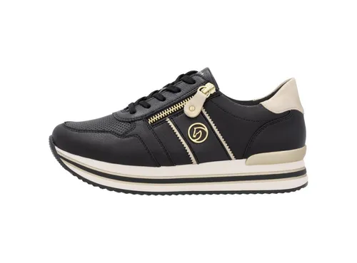 Plateausneaker REMONTE Damen Gr. 40, beige - Sportliche Plateausneaker aus Leder und Lederimitat mit seitlichem Reißverschluss für einfachen Einstieg und herausnehmbarem Softfußbett, ideal für den Freizeitlook.