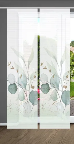 HOME in green Schiebegardine 84096 ABANIO - Schiebegardinen im 2er Set, halbtransparent und aus recyceltem Polyester, ideal für eine stilvolle und nachhaltige Raumgestaltung.