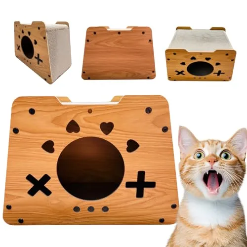 Katzenhaus und Kratzbaum Klein - ökologisches Katzenmöbel aus Pappe, Leicht, Stabil & Platzsparend - Ideal für Kleine Wohnungen und Stubentiger Jeden Alters