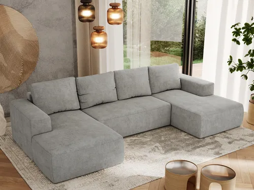 MKS MEBLE Sofa mit Schlaffunktion - U-Form Ecksofa in Hellgrau - Ecksofa mit Schlaffunktion und Bettkasten, ideal für moderne Wohnzimmer. Bietet großzügigen Stauraum und hohen Komfort durch hochwertige Polsterung.
