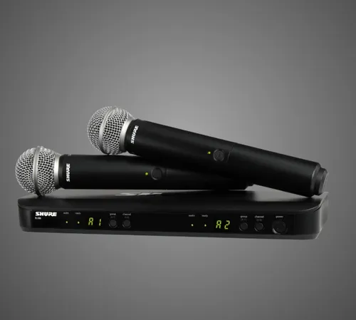 Shure BLX288E/SM58-S8 Wireless Mikrophon Set - Dual Vocal System mit zwei SM58 Mikrofonen, ideal für Live-Performances und professionelle Anwendungen.