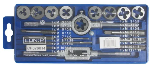Gewindeschneid-Set 20-teilig M3-M12 - Gewindebohrer & -schneider, vielseitiges Set für präzise Gewinde von M3 bis M12, ideal für Heimwerker und Profis.