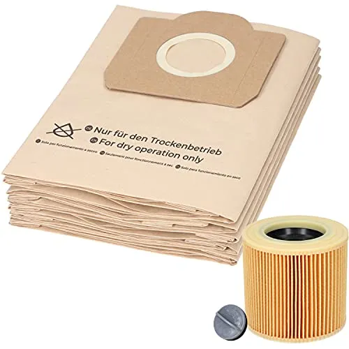 McFilter I 10 Staubsaugerbeutel + 1 Filter kompatibel mit Kärcher WD3 und MV3 Staubsauger, Alternative für 6.959-130.0 (Beutel) und 6.414-552.0 KFI 3310 (Patronenfilter), KA 32