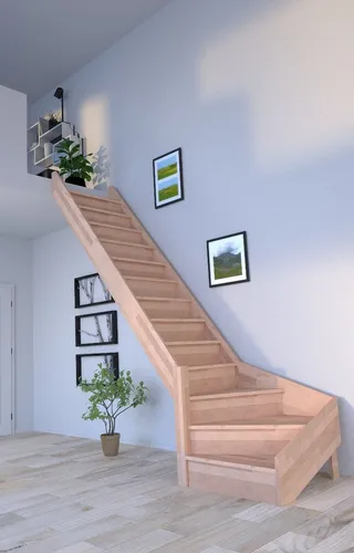 Starwood Raumspartreppe Holztreppe Rhodos ¼ gewinkelt links aus Buche - Elegante Holztreppe Rhodos in ¼ gewendelter Ausführung, ideal für platzsparende Lösungen. Hergestellt aus Buchenleimholz, bietet sie individuelle Gestaltungsmöglichkeiten und ist robust für den täglichen Einsatz.