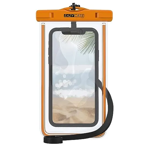 EAZY CASE - wasserdichte Unterwasserhülle Orange Schutzhülle Handyhülle Universal Unterwassertasche Handy Tasche wasserfest Universalhülle für alle Modelle bis 6,7 Zoll mit Umhängeband in Schwarz