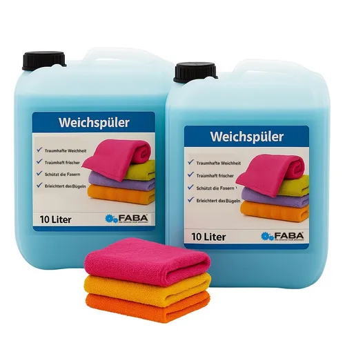 WEICHSPÜLER 'Blau' 2 x 10 Liter Kanister - Waschmittel & Weichspüler, flüssiger Weichspüler in Blau, reicht für über 100 Wäschen, sorgt für besonders weiche Wäsche und frischen Duft.
