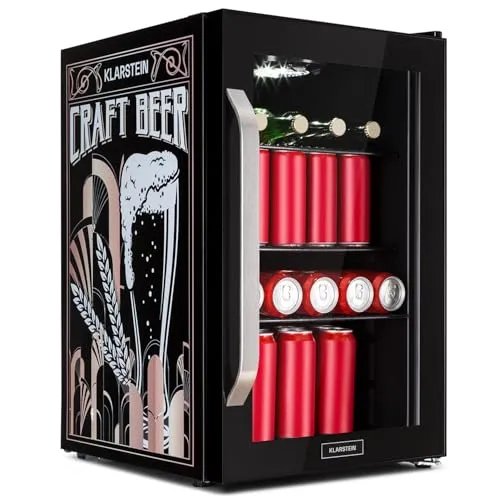 Klarstein Kühlschrank 70L: Leiser Mini Kühlschrank mit Glastür - Getränkekühlschrank für Innen und Außen, bietet Platz für 70 L Bier. Mit herausnehmbaren Ablagen und LED-Beleuchtung für optimale Sichtbarkeit.
