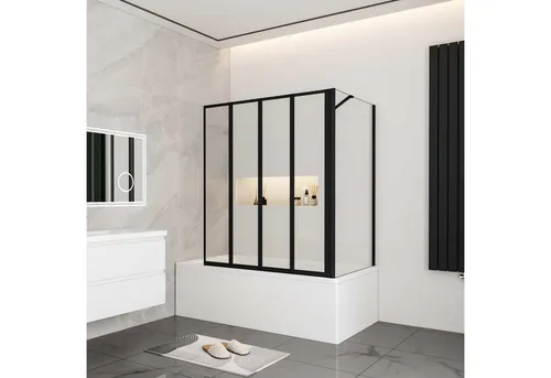 duschspa Badewannenaufsatz ESG schwarz Faltwand + Seitenwand - Eleganter Badewannenaufsatz aus 4mm klarem ESG Sicherheitsglas mit schwarzem Aluminiumrahmen. Ideal für einen bequemen Ein- und Ausstieg, einfach zu montieren und flexibel einsetzbar.