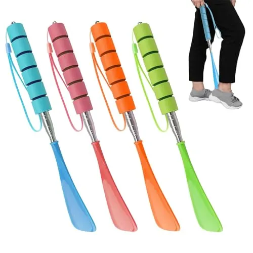 JDCMEI 4 Stück Schuhlöffel Lang Kunststoff, Teleskop Schuhlöffel, 4 Farben Einstellbar Schuhlöffel Plastik, 29–70cm Schuhanzieher mit Bequemem Griff Geeignet für Personen mit Eingeschränkter Mobilität