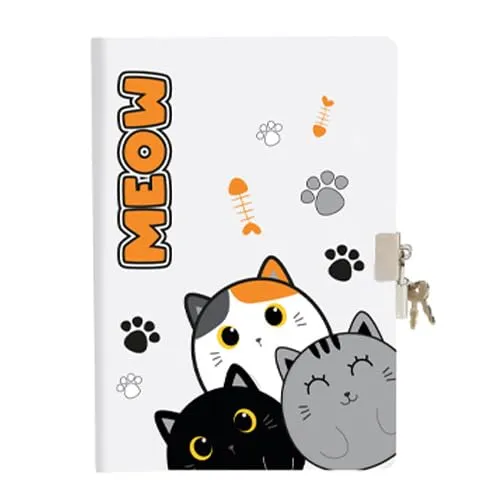I-TOTAL ® - Geheimtagebuch mit Vorhängeschloss und zwei Schlüsseln | Tagebuch für Geheimnisse, 80 Seiten, DOT-Seiten (Cat)