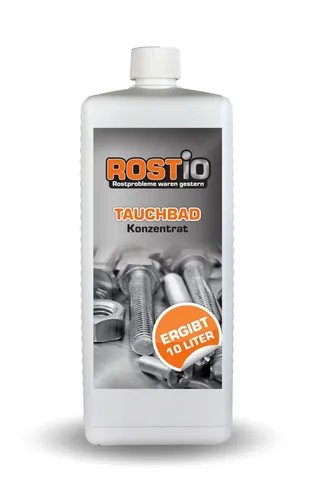 Rostio Tauchbad Konzentrat – 1 Liter Rostentferner - Effektives Tauchbad Konzentrat zur Entfernung von Rost an Einzelteilen. Inklusive sicherer Verpackung mit Drehverschluss, ideal für den professionellen Einsatz.