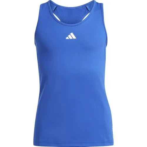 adidas Mädchen Techfit Tank, Team Royal Blau/Weiß, 9-10 Jahre - Enganliegendes Tanktop mit U-Ausschnitt, ideal für aktive Mädchen. Hergestellt aus 83 % recyceltem Polyester, bietet es optimalen Tragekomfort und Bewegungsfreiheit.