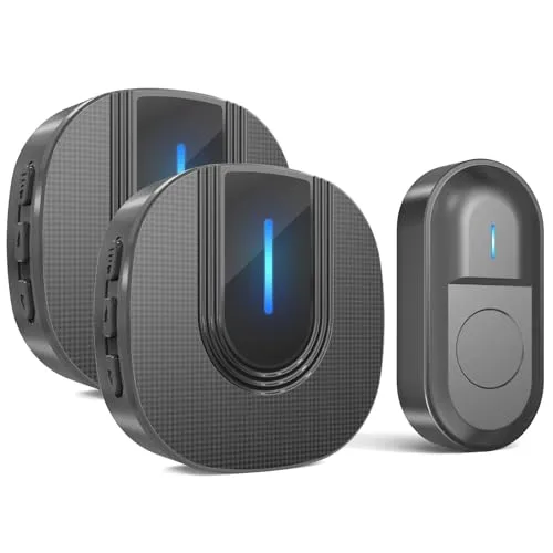 SURFOU Funkklingel Aussen Wasserdicht Türklingel Funkklingel Batteriebetrieben Set, Klingel Haustür 300m Reichweite mit Plug In Empfänger 55 Melodien 5 Lautstärke (Schwarz, 2 Empfänger + 1 Sender)