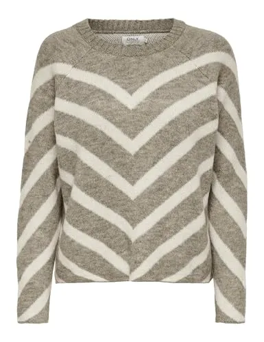 ONLY Strickpullover ONLEliza - Modischer Pullover mit Kontrastmuster - Strickpullover mit Rundhalsausschnitt und Rippbündchen, ideal für einen lässigen Look. Länge: 59 cm in Größe M, perfekt für jeden Anlass.