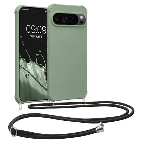 kwmobile Necklace Case kompatibel mit Google Pixel 9 Pro XL Hülle - Cover mit Kordel zum Umhängen - Silikon Schutzhülle Graugrün