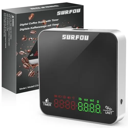 House Mini-Kaffeewaage mit Timer, Wiederaufladbare Espresso & Pour-Over Waage Präzise 2KG/0.1g, Tragbare Digitale Küchenwaage mit Zeitmessung, Feinwaage mit Tara-Funktion