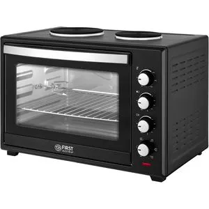 TZS FIRST AUSTRIA Minibackofen - 60L Pizzaofen mit 3400W, Umluft und Kochplatten, ideal für Camping und vielseitiges Kochen