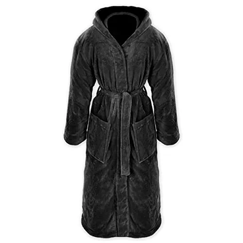 Gräfenstayn Unisex-Bademantel mit Kapuze - Kuscheliger Flanell-Fleece Bademantel für Damen und Herren, warm & bequem, ideal für entspannte Abende. Erhältlich in S-XXXL.