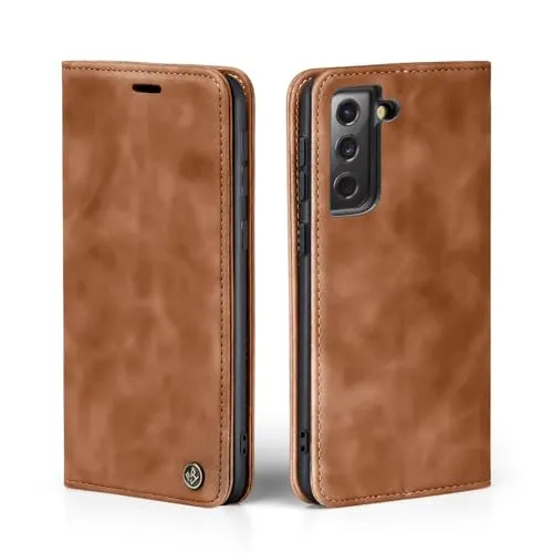 LBH Handyhülle für Samsung Galaxy S24+ in Hellbraun mit Karten- und Geldfach Smartphone Hülle mit Standfunktion Flip Case Schutzhülle Magnetverschluss Vintage
