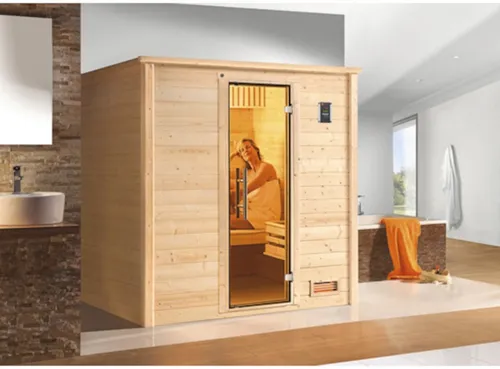 Weka Massivholzsauna Bergen 2 Sparset mit Glastür und 7,5 kW Ofen