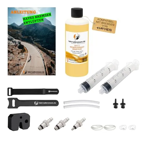 Entlüftungsset für Hayes Scheibenbremsen - Entlüftungskit mit Anleitung für Dominion, Stroker Ryde/Trail/ACE/Carbon UVM. inkl. Mineralöl für Hayes hydraulische Scheibenbremsen