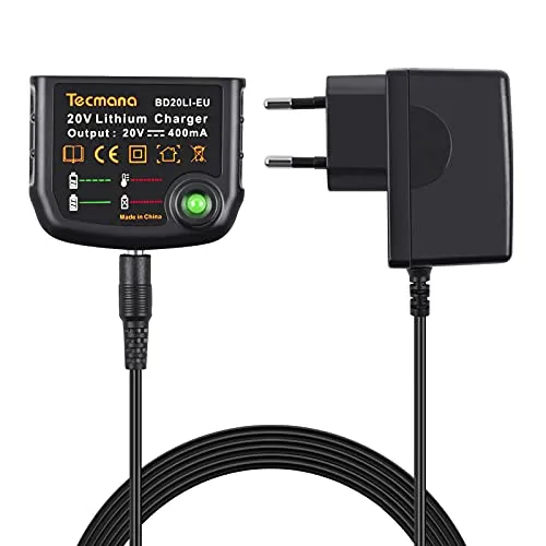 Tecmana Ladegerät 18V/20V Lithium, Kompatibel mit Black&Decker Lithium-Akku 18V/20V BL2018 LBXR20 LBXR20-OPE LB20 LBX20