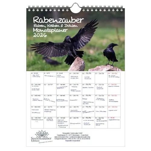 Rabenzauber Raben, Krähen und Dohlen Planer DIN A4 Kalender für 2026 - Seelenzauber