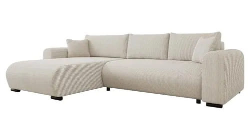MIRJAN24 Ecksofa Merkos Cord mit Schlaffunktion - Ecksofa mit Bettkasten und schickem Cordbezug, ideal für flexible Wohnräume. Hochwertige Holzkonstruktion und Metallfüße sorgen für Stabilität und Langlebigkeit.