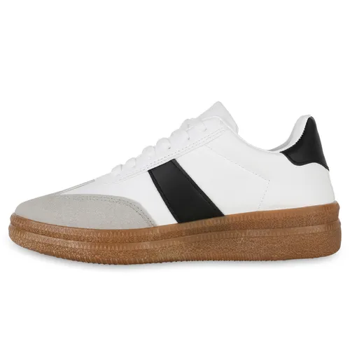 VAN HILL Damen Sneaker Low - Bequeme Schnürer in Weiß Schwarz, Größe 36 - Sneaker für Damen, ideal für Frühling und Sommer, aus hochwertigem Kunstleder, flacher Absatz für optimalen Tragekomfort.