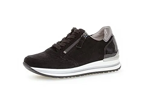 Gabor Damen Low-Top Sneaker, Frauen Halbschuhe,Komfortable Mehrweite (H),Freizeitschuhe,Turnschuhe,Laufschuhe,schwarz/Grey(perf),40.5 EU / 7 UK